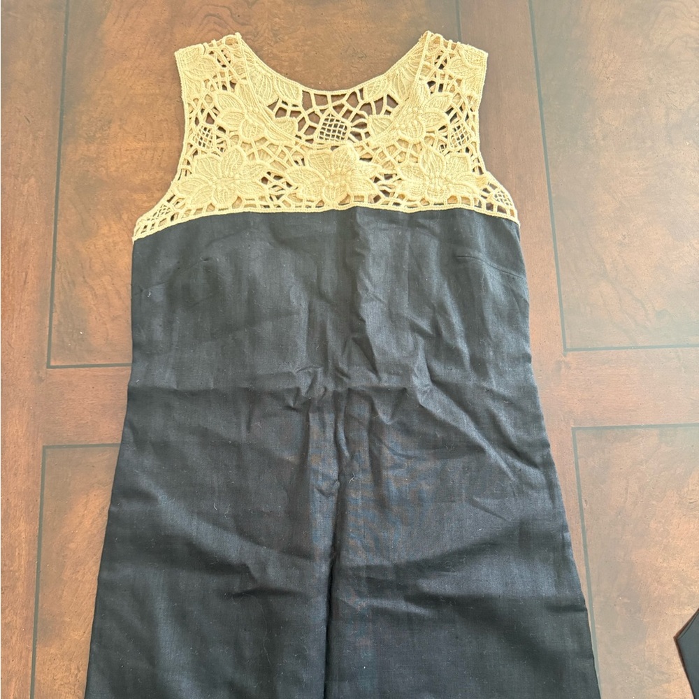 LOFT Black Jumpsuit with Cream Crochet Yoke